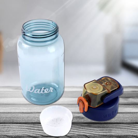 Blue plastic leak-proof flip cap water bottle by Wukusy, 600ml with safety lock for home and kitchen use.