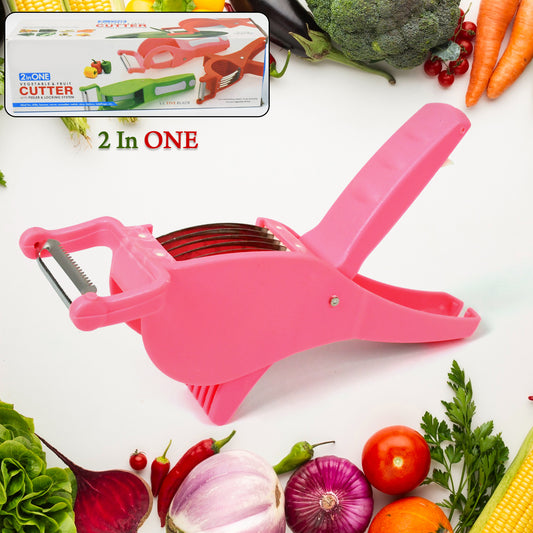 Wukusy plastic 2-in-1 vegetable and fruit multi cutter with 5 blades and peeler, multicolor for home kitchen use