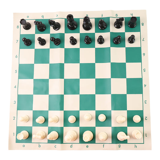 Wukusy Big Premium portable plastic chess set with black and white chess pieces on a checkered board for travel and play.