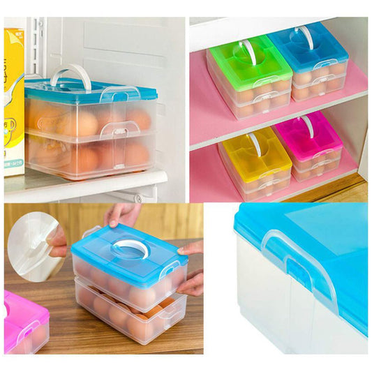 Wukusy double layer 24-grid egg storage box for kitchen, plastic container with individual compartments for organizing eggs