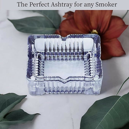 Square crystal glass ashtray by Wukusy with a heat-resistant design, ideal for smoking trays and elegant table settings.