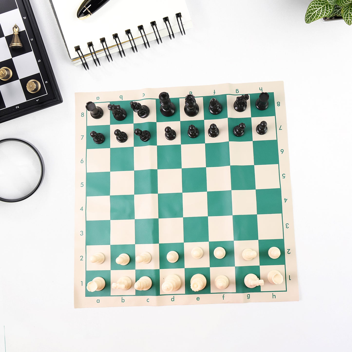 Wukusy Big Premium Portable Plastic Chess Set with black and white chess pieces on a playing board