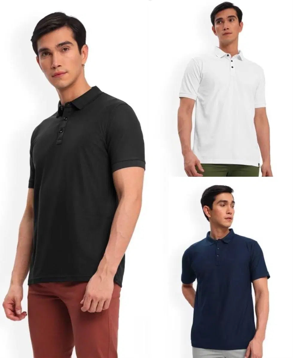 Set of three 1238 men's poly cotton solid half-sleeve polo T-shirts, comfortable casual wear for men.
