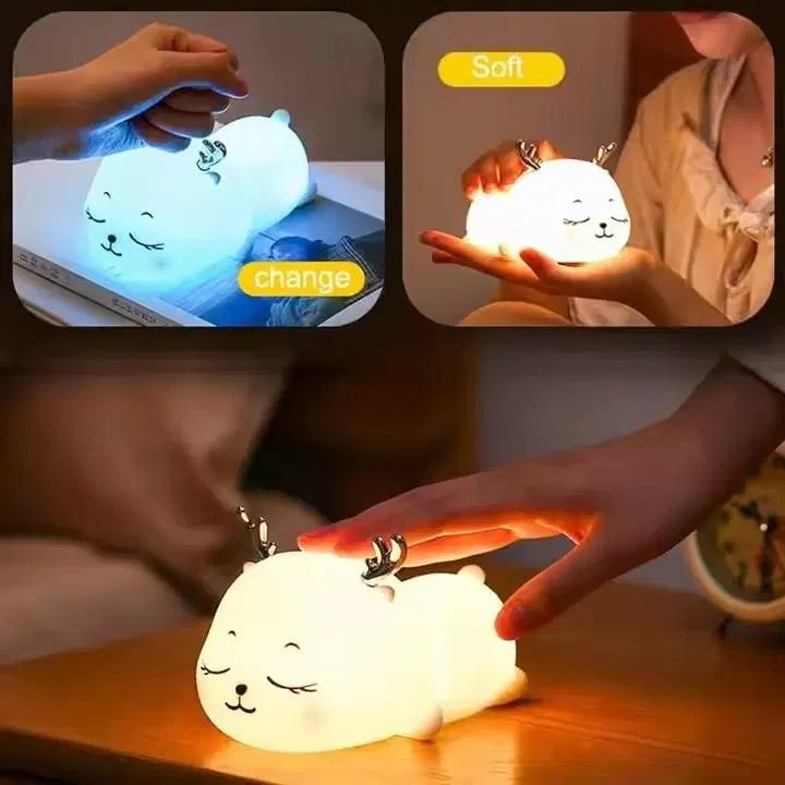 Battery-operated nursery night light by 1238, soft glow ideal for nighttime illumination in a baby's room.