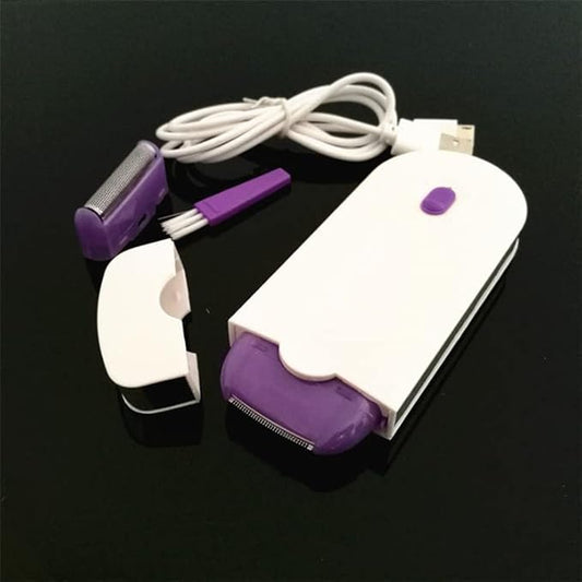 Purple rechargeable epilator and hair remover for men by 13162, featuring smooth touch and pain-free hair removal with sensor technology.