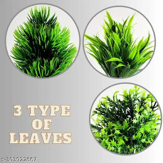 Set of 5 artificial green and white plants with pots, featuring realistic flowers and shrubs for home decor.