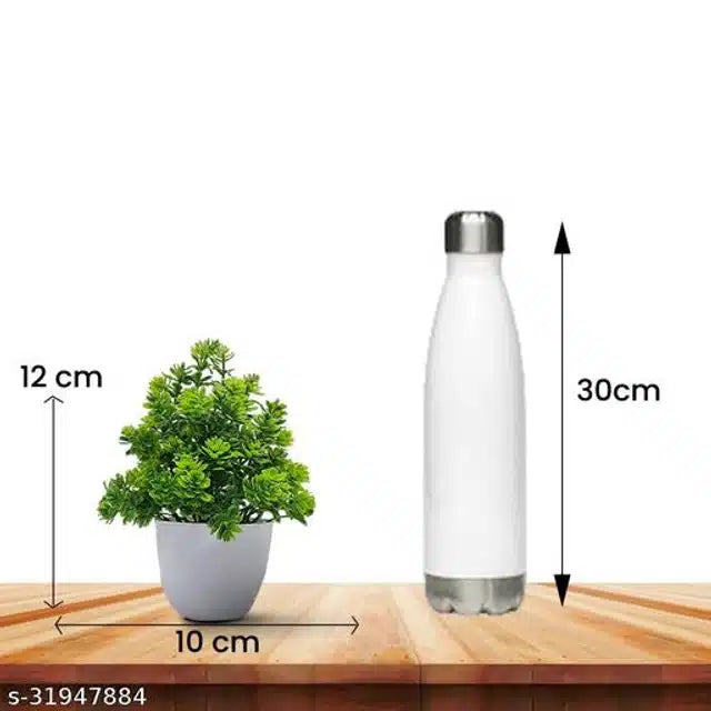 Set of four artificial plants with white and green flowers in pots, featuring realistic foliage and decorative shrub accents.