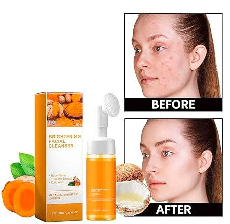 1361 Turmeric Face Wash in a 150ml bottle, natural skincare product with cleansing cloths or wipes for gentle face cleansing.