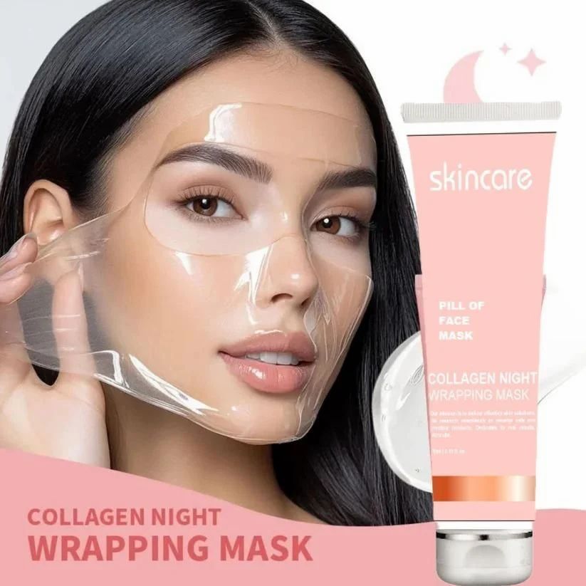 Two packs of 1361 Korean Collagen Night Wrapping Peel Off Mask for stretch marks and scars, shown in resealable packaging.