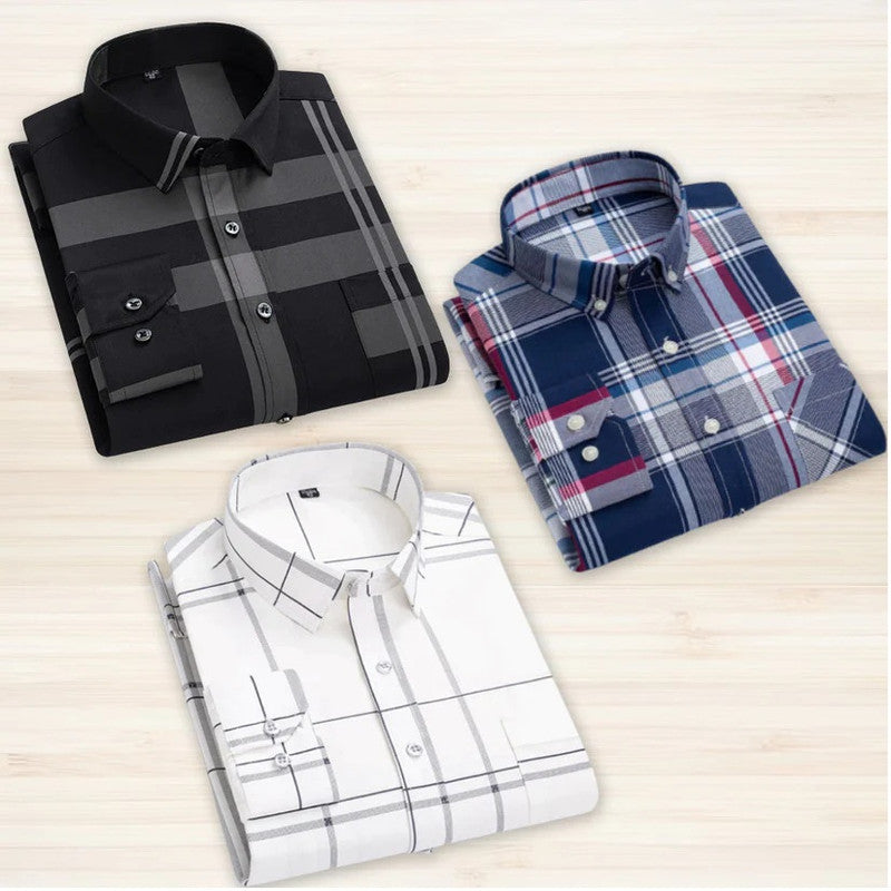 Pack of 3 men's check shirts in multicolor from 1394, featuring classic button-down styles and varied plaid patterns.