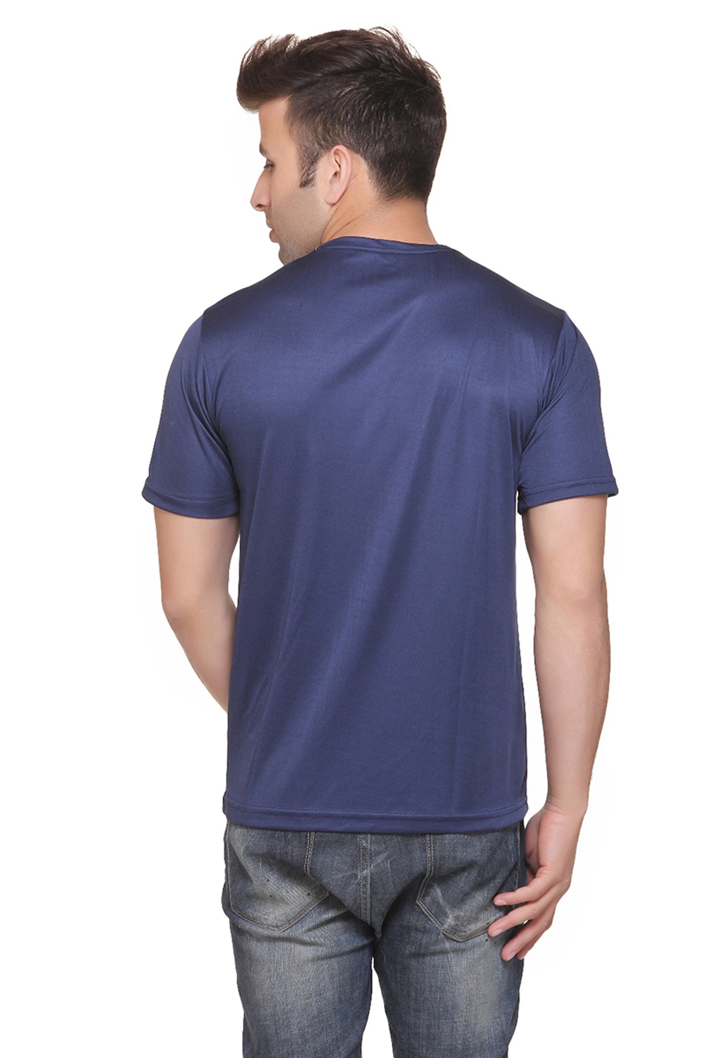 Set of three multicolor Ketex men's polyester blend dri-fit round neck T-shirts in XL size, shown laid flat.