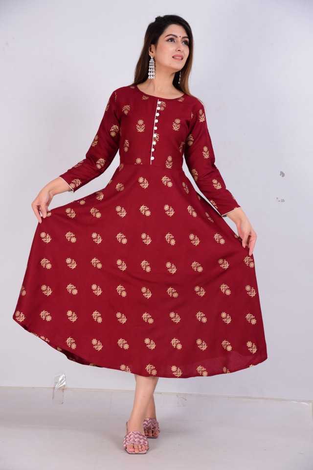 Maroon Aman Cotton Kurtis for women, size small, featuring traditional design and comfortable fabric, from the 1497 brand.