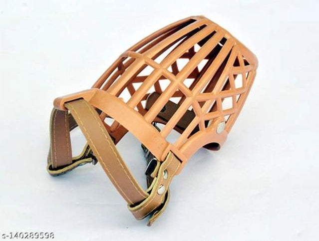Multicolor ABS plastic size 4 dog muzzle, designed for pet safety and control, displayed with adjustable straps and secure fit.