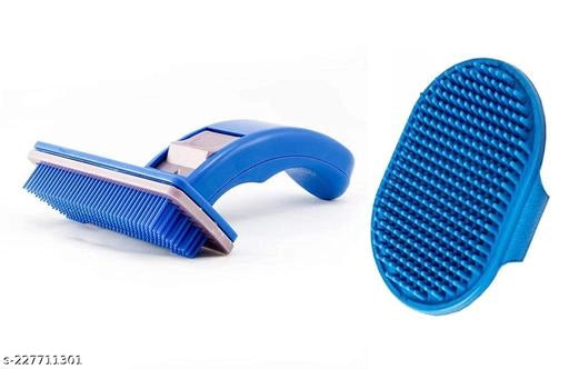 Multicolor self-cleaning slicker brush for pets, designed for effective grooming and removing loose fur.