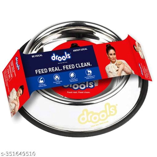 Colorful Drools stainless steel pet feeding bowl with 150 ml capacity, suitable for small pets, featuring a durable, easy-to-clean design.