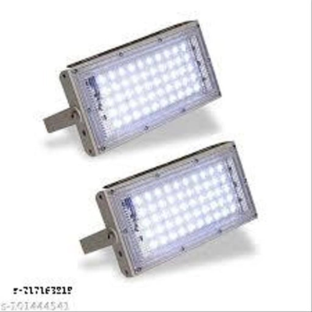 White outdoor flood light lamps in a pack of two, designed for outdoor lighting and security.