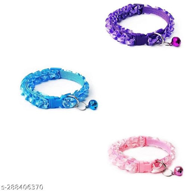 Set of three multicolor ABS plastic collar belts for cats, featuring adjustable pet accessories in a pack of 3.