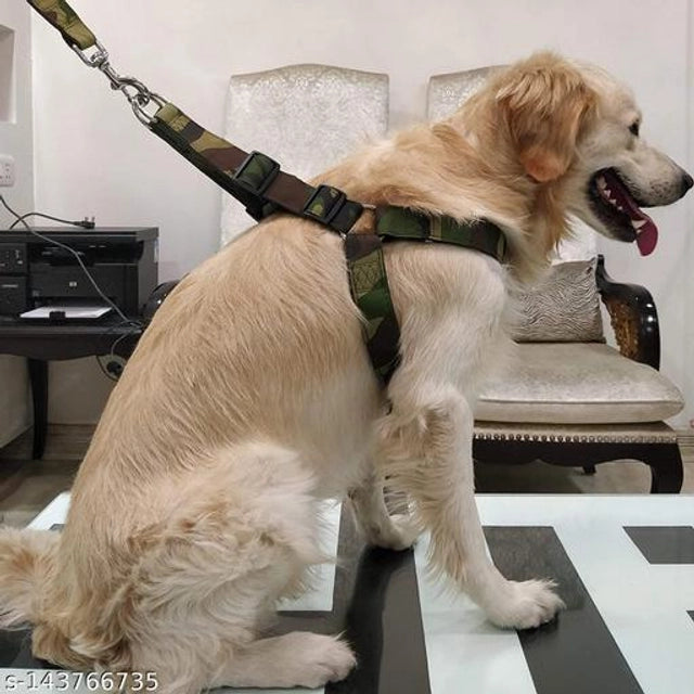 Multicolor cotton dog body harness in size large, 1.6 inches wide, designed for pet comfort and secure fit.