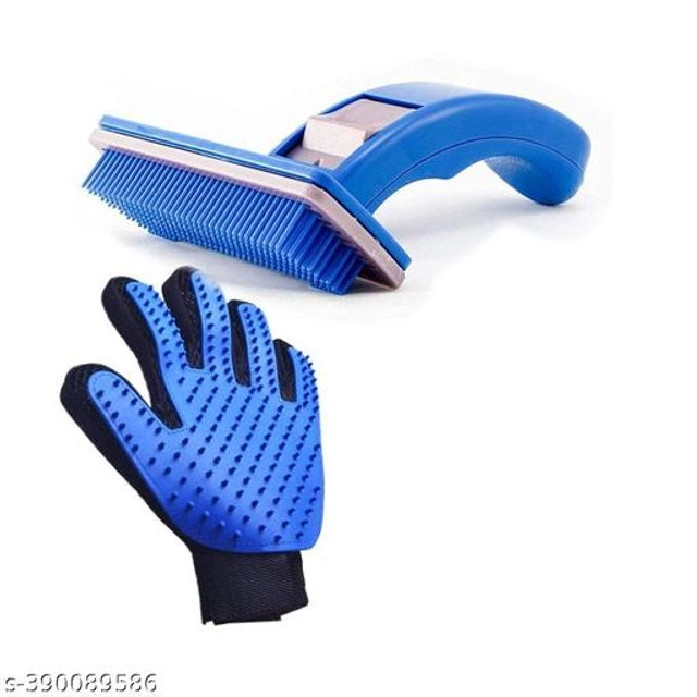 Set of 2 multicolor ABS plastic slicker pet brushes with cleaning gloves, designed for grooming and removing loose fur from pets.