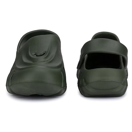 Olive men's clogs by 16069 featuring a comfortable slip-on design and durable sole, perfect for casual wear.
