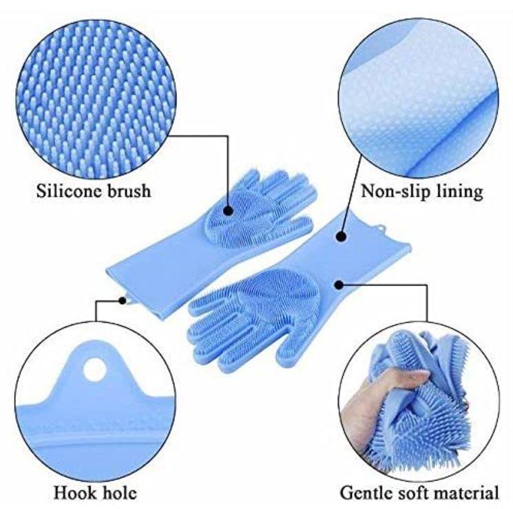 Multicolor silicone cleaning gloves for dishwashing and pet grooming, heat resistant kitchen hand gloves, 18075 brand.