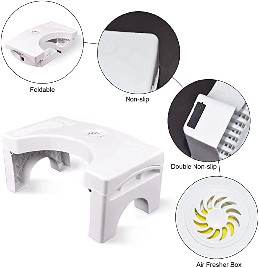 White plastic squat toilet foot step stool with anti-slip surface, designed for women, kids, and adults for comfortable potty training and support.