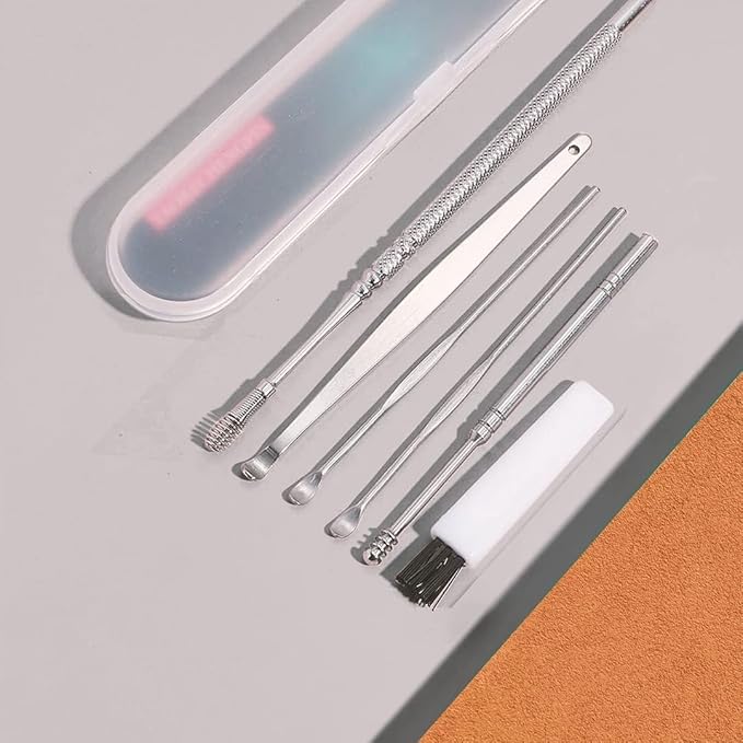 Silver reusable ear wax cleaning kit with ear remover tools and storage box, designed for safe ear hygiene.
