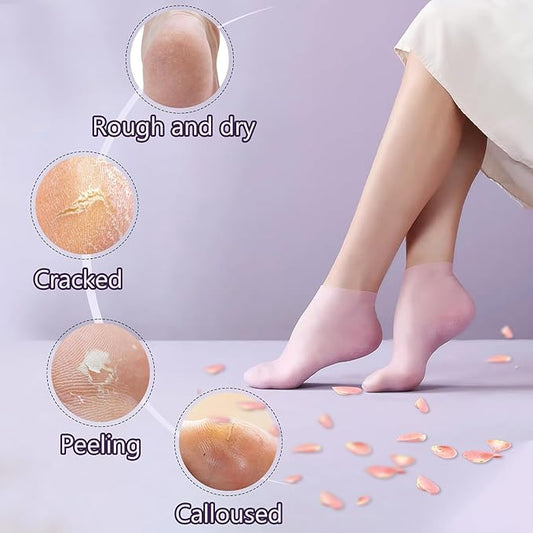 Multicoloured natural oil spa gel socks, moisturizing socks from 18277, pack of 2, showing soft gel texture and vibrant colors.