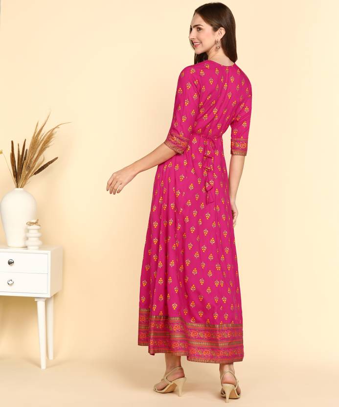 Rayon printed kurti for women in dark pink with floral design, size small, from 13975 brand, casual ethnic wear.