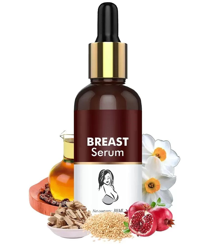 Bottle of 5912 breast serum for stretch marks and scars, shown with applicator and cream texture in a skincare setting.