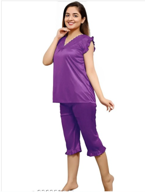 Purple women’s night suit from 16822, featuring a comfortable, soft fabric and relaxed fit for restful sleep.