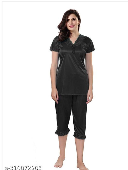 Black women's night suit from 16822, featuring a comfortable, relaxed fit ideal for nighttime sleep and lounging.