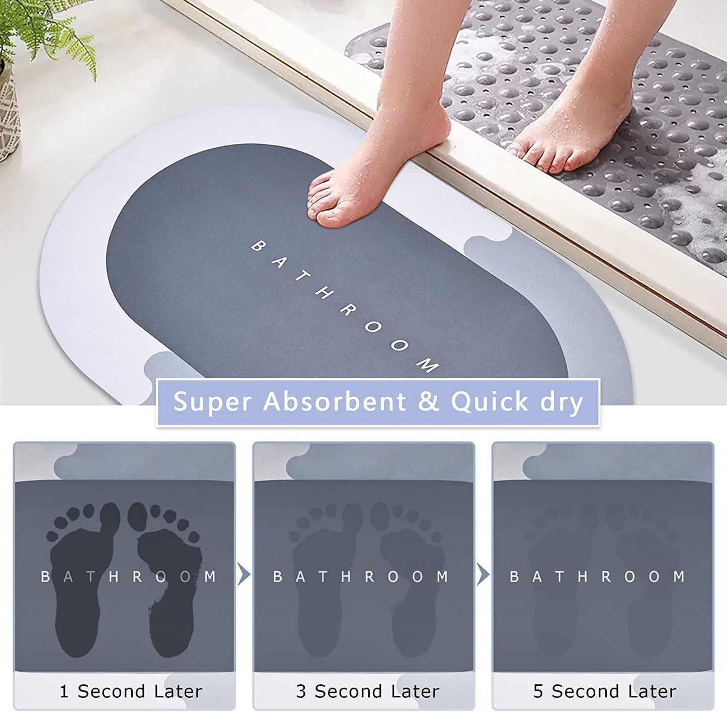Soft, plush 18052 Super Absorbent Bath Floor Mat with textured surface, designed to absorb water and provide comfort after bathing.