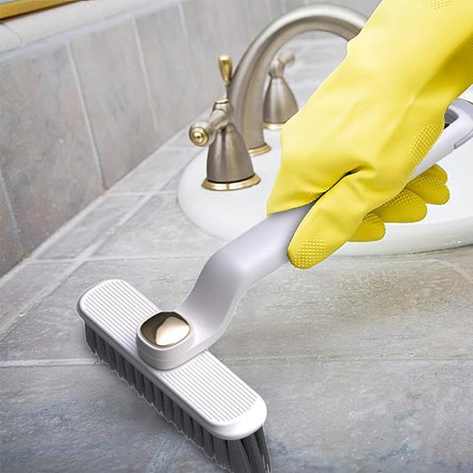 Multi-function rotating crevice cleaning brush with hard bristles, ideal for bathroom, bathtub, and kitchen cleaning tasks.