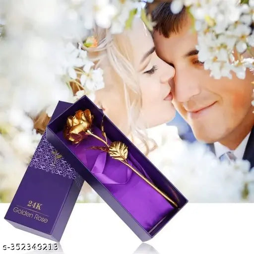 Artificial 24K gold-plated rose flower with love stand in gift box, perfect for wife or girlfriend, from 19357 brand.