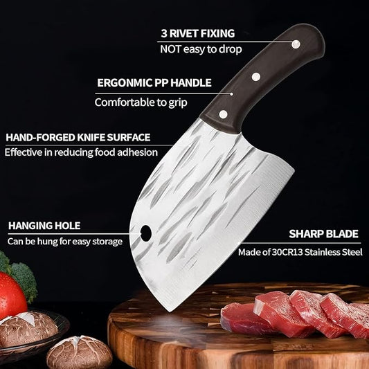 6-inch blade meat cleaver knife by 19384, outdoor multi-purpose butcher knife with a sturdy handle and sharp cutting edge.