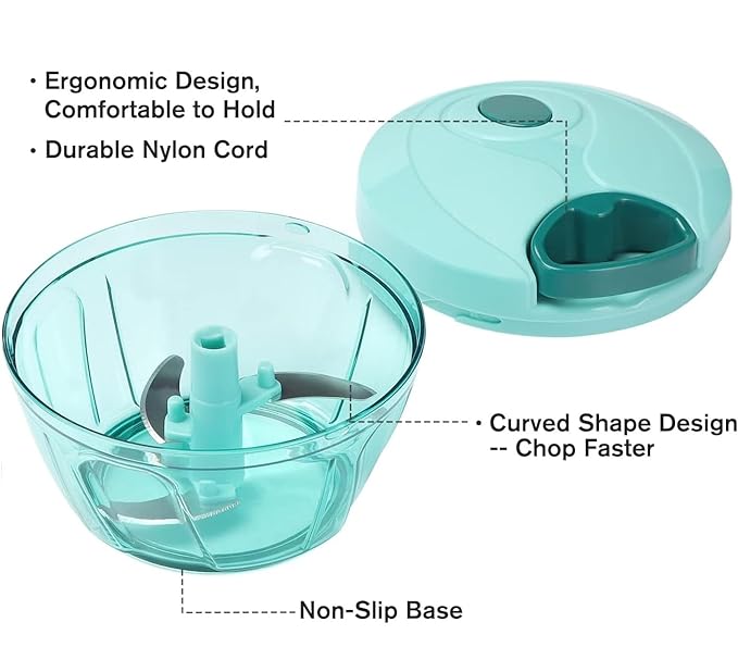Multicolor vegetable chopper with 3 blades for onions and vegetables, 500ml capacity, manual kitchen chopper by 16699