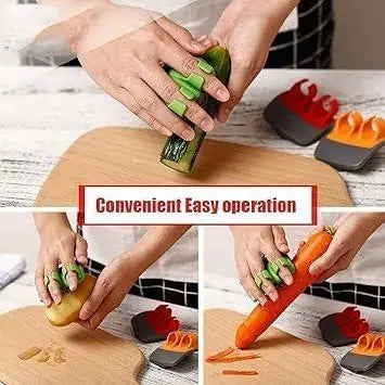 Kitchen tool set featuring a fruit and vegetable peeler for potatoes, with ergonomic handle and sharp blade for easy peeling.