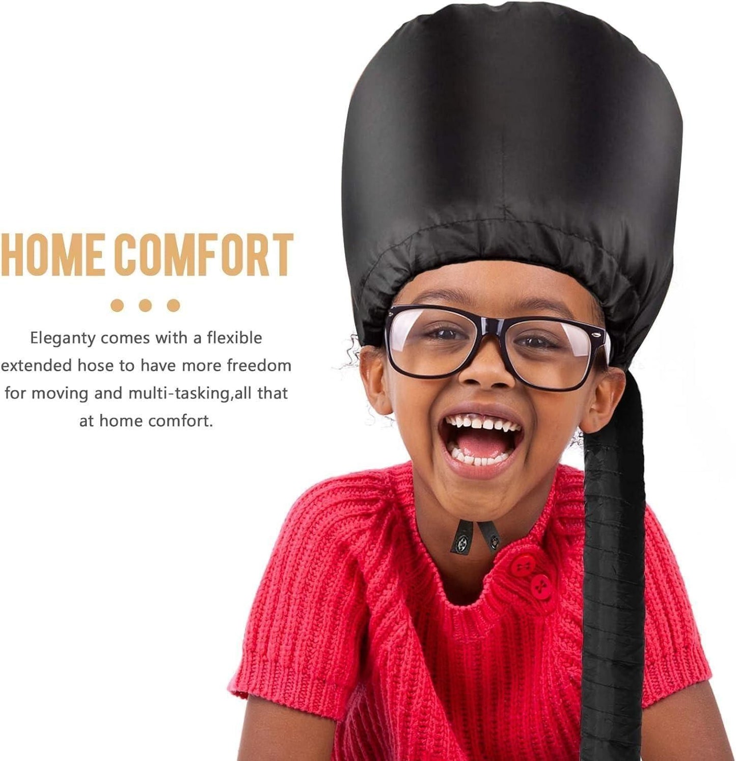 Hooded hair dryer diffuser cap for curly hair, speeds up drying process, designed by 19378 for easy styling and volume.
