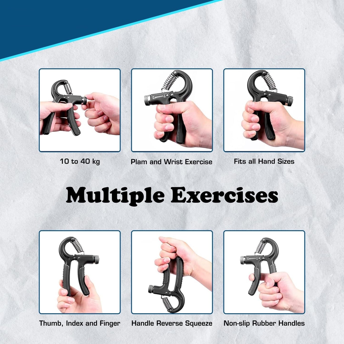 Black hand gripper strengthener by 19226 with adjustable resistance from 10 to 60kg for grip and forearm training.