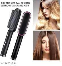 Colorful hair straightener brush by 19357 for women and men, electric styler with PTC heating and 5 temperature settings.