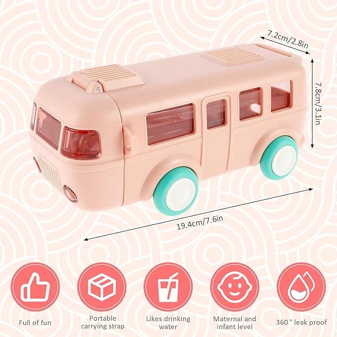 Kids toy bus water bottle with movable wheels, leak-proof sipper for school, picnic, and outdoor use, by 18057.