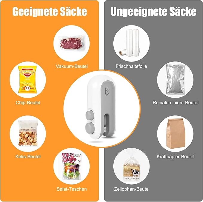 Mini portable USB rechargeable sealing machine with magnetic heat sealing and cutting for food bags, by 4485.