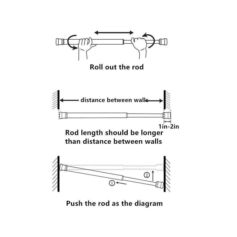 Adjustable drill-free curtain rod by 25560 with wall brackets, suitable for window curtains, shown mounted on a wall.