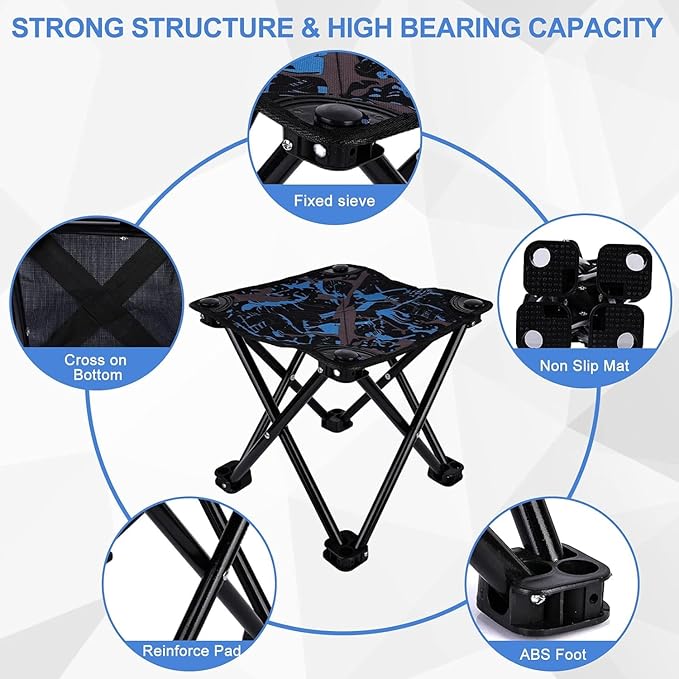 Lightweight folding outdoor portable stool with chair pads, ideal for camping, fishing, hiking, and picnics, easy to carry and heavy-duty