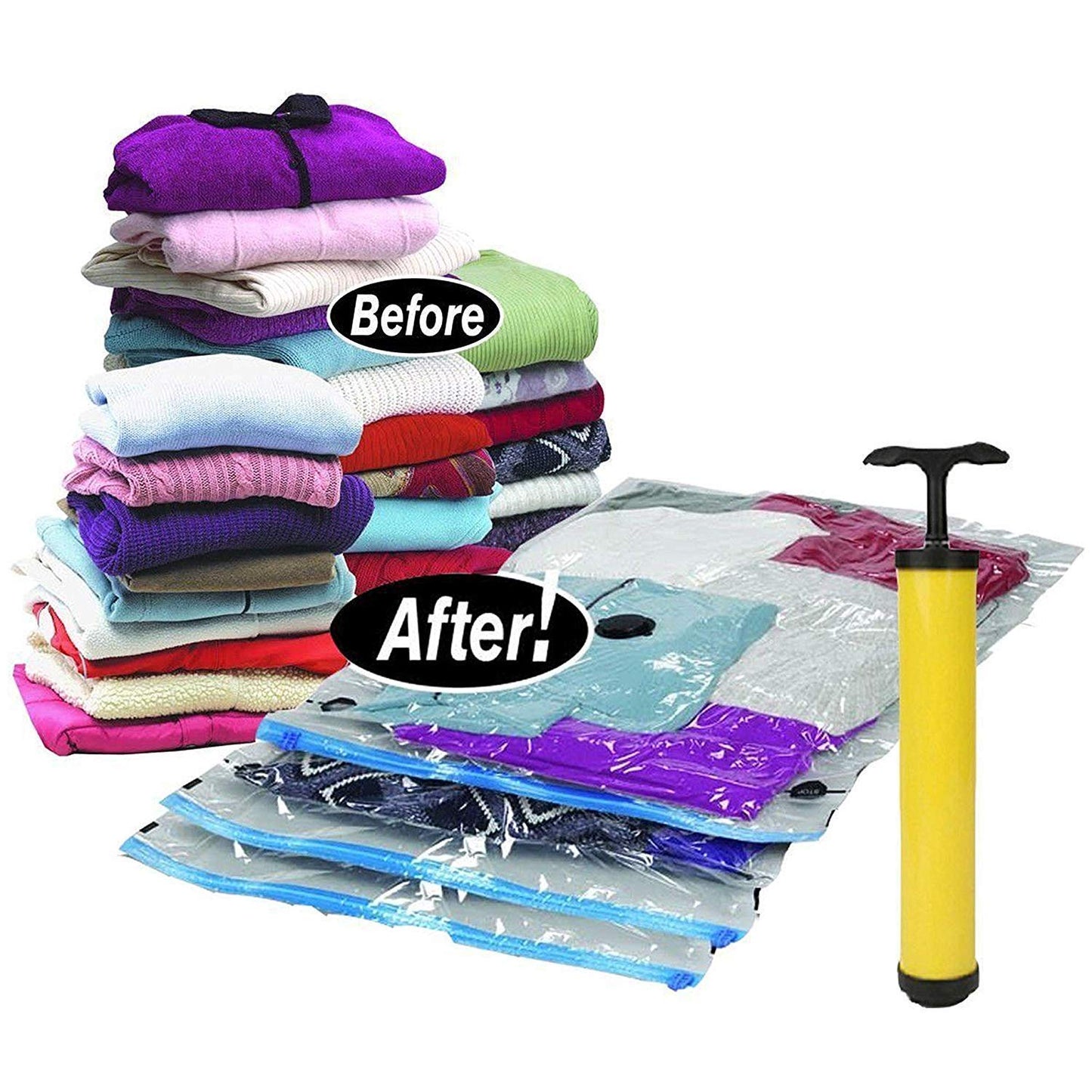 White reusable Ziplock vacuum storage pouches for clothes with travel hand pump, pack of 5 in various sizes by 18057.