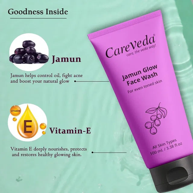 18058 Jamun Glow Face Wash 100 ml from face makeup combo, featuring a clear bottle with a pump dispenser and vibrant branding.