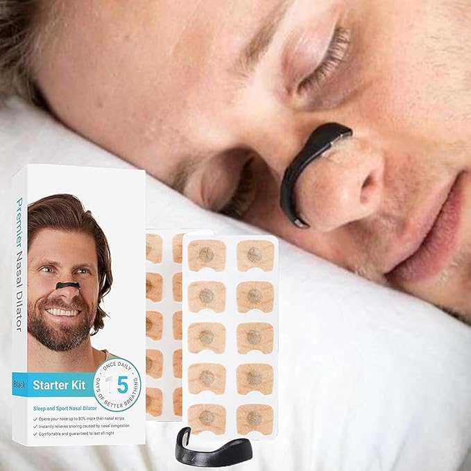 Pack of 15 skin-safe nasal strips and pads for anti-snoring by 18277, designed to improve breathing and sleep comfort.