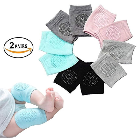 Multicolor roller sports knee pads for babies, soft fabric, anti-slip design, suitable for crawling toddlers and infants up to 2 years.
