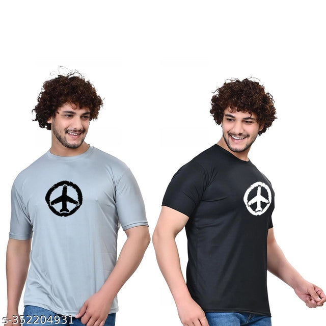 Pack of two men's cotton blend round neck printed T-shirts in black and grey, size S, from 18594.